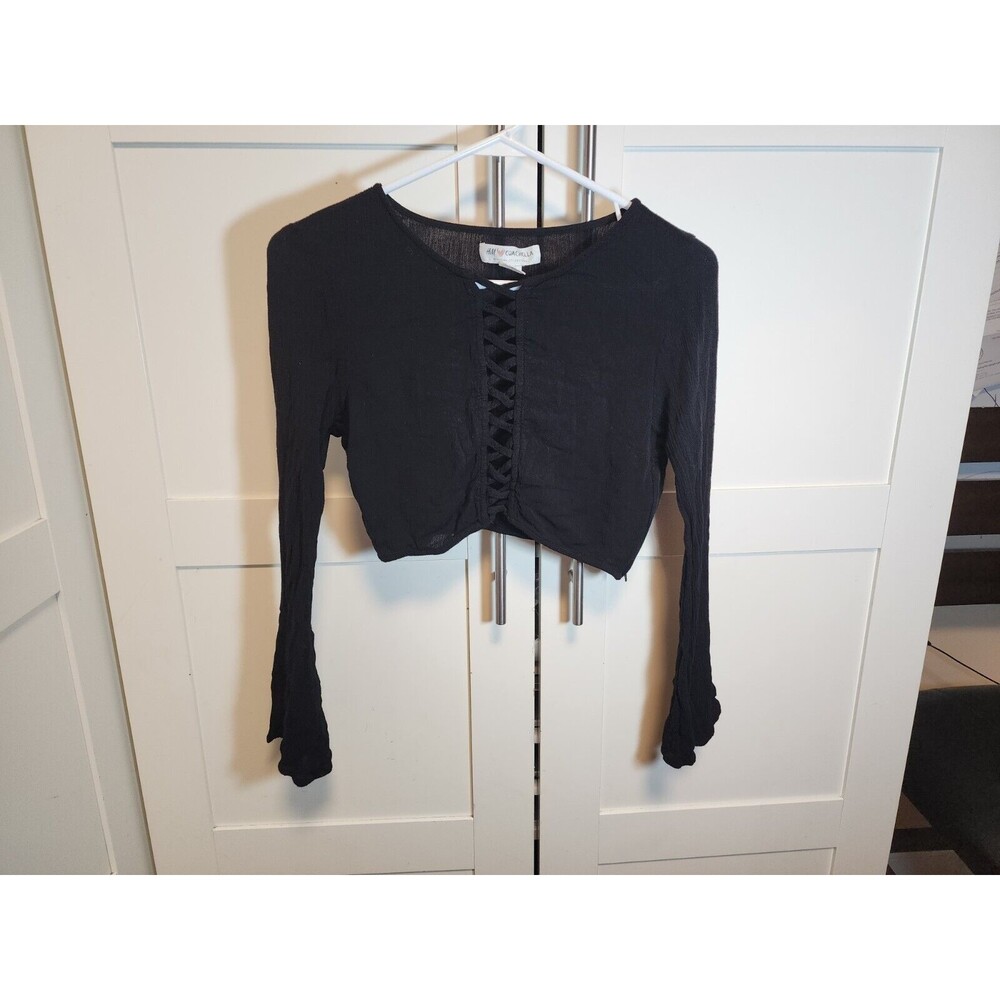 H&M Coachella Collection Women's Size 6 Black Cropped Bell Sleeve Top